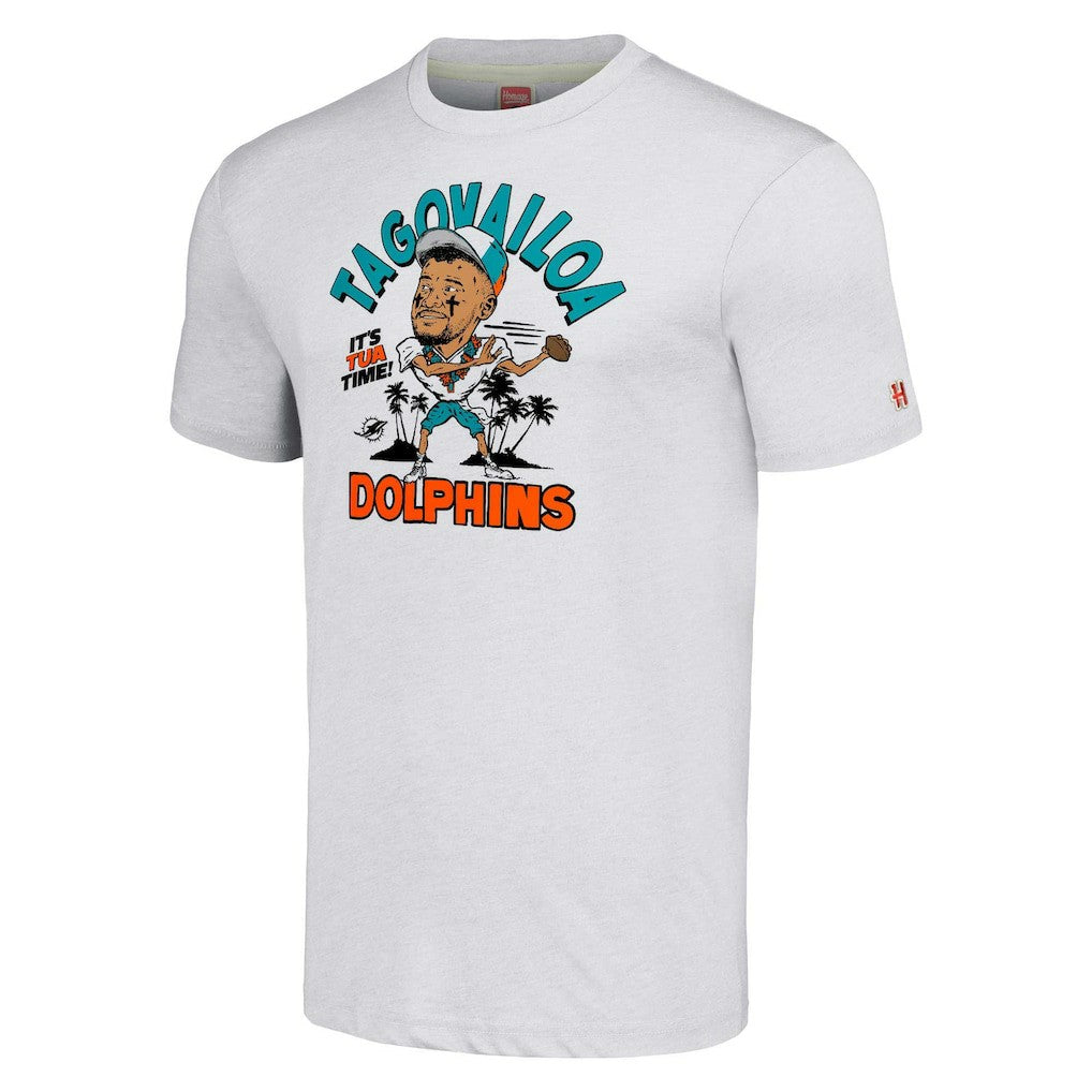 Tua Tagovailoa Miami Dolphins Homage Unisex Caricature Player Tri-Blend T-Shirt - Ash - NFL
