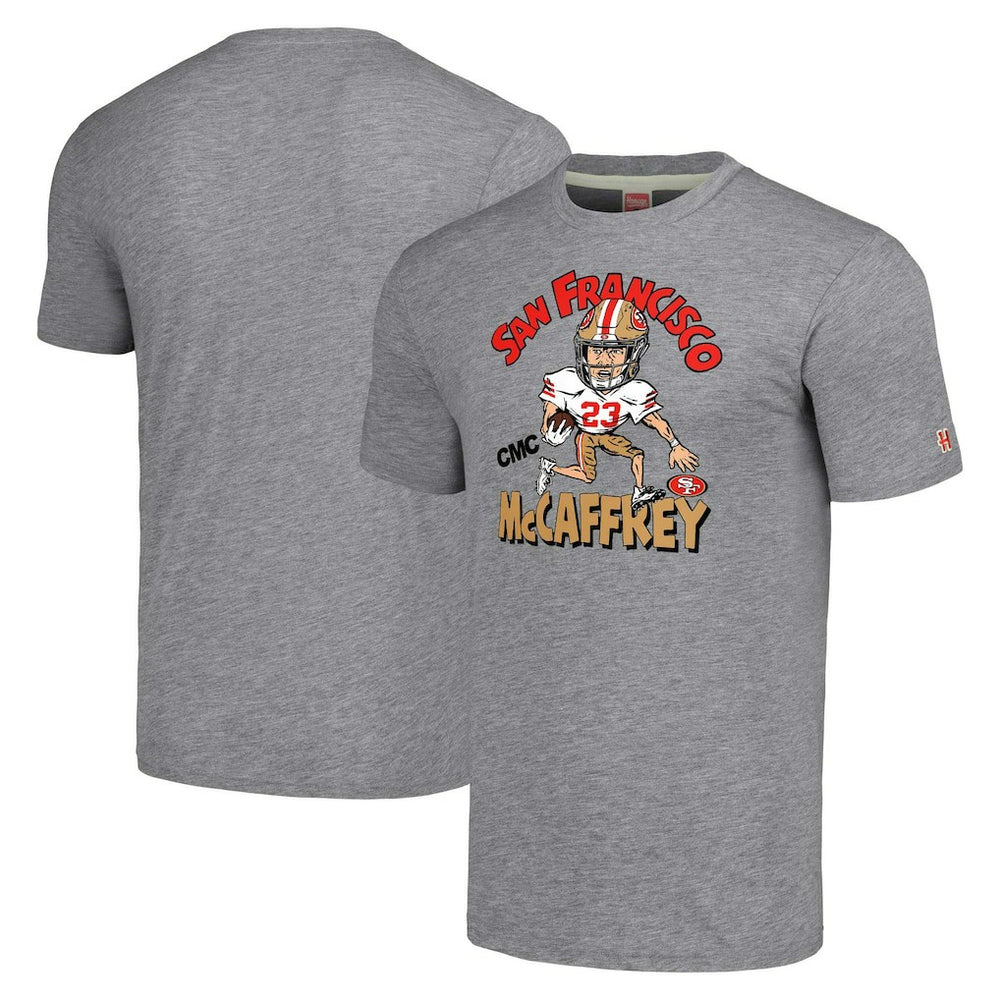 Christian McCaffrey San Francisco 49ers Homage Unisex Caricature Player Tri-Blend T-Shirt - Gray - NFL