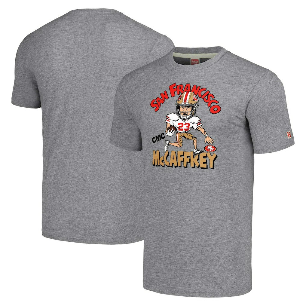 Christian McCaffrey San Francisco 49ers Homage Unisex Caricature Player Tri-Blend T-Shirt - Gray - NFL