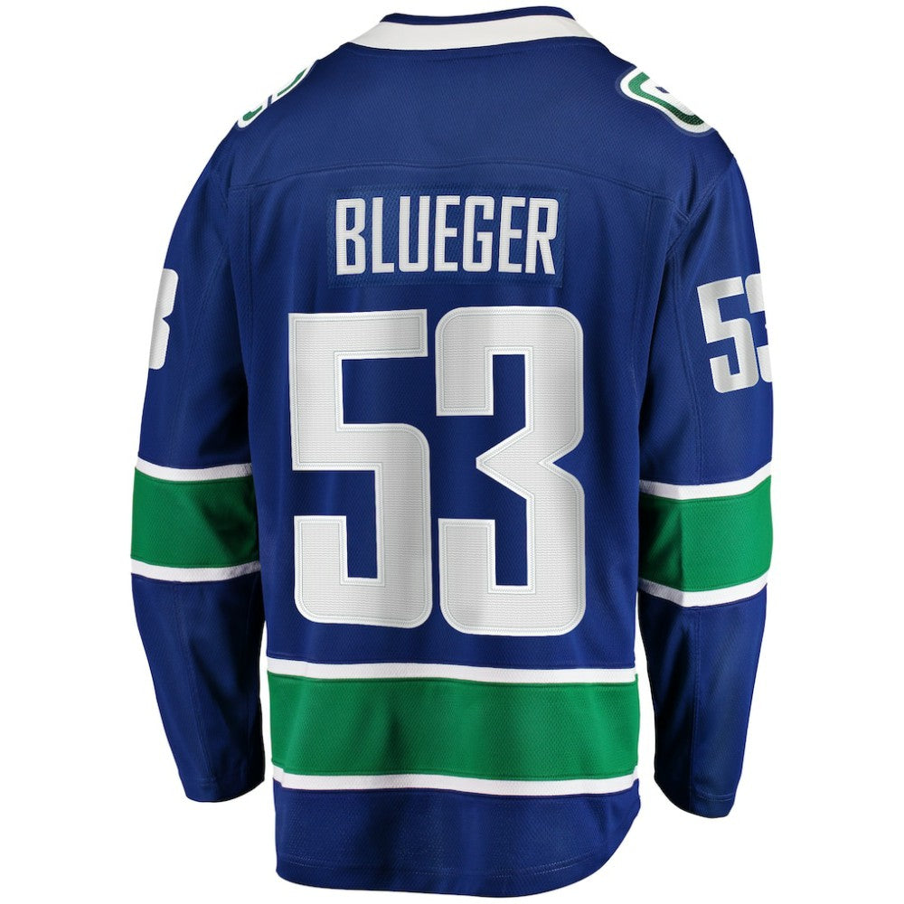 Teddy Blueger Vancouver Canucks Fanatics Home Breakaway Jersey - Blue | Fanatics Lifestyle