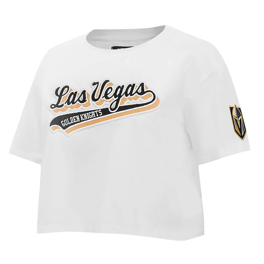 Vegas Golden Knights Pro Standard Women's Boxy Script Tail Cropped T-Shirt - White | NHL Clearance