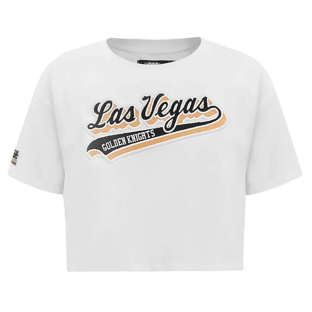 Vegas Golden Knights Pro Standard Women's Boxy Script Tail Cropped T-Shirt - White | NHL Clearance