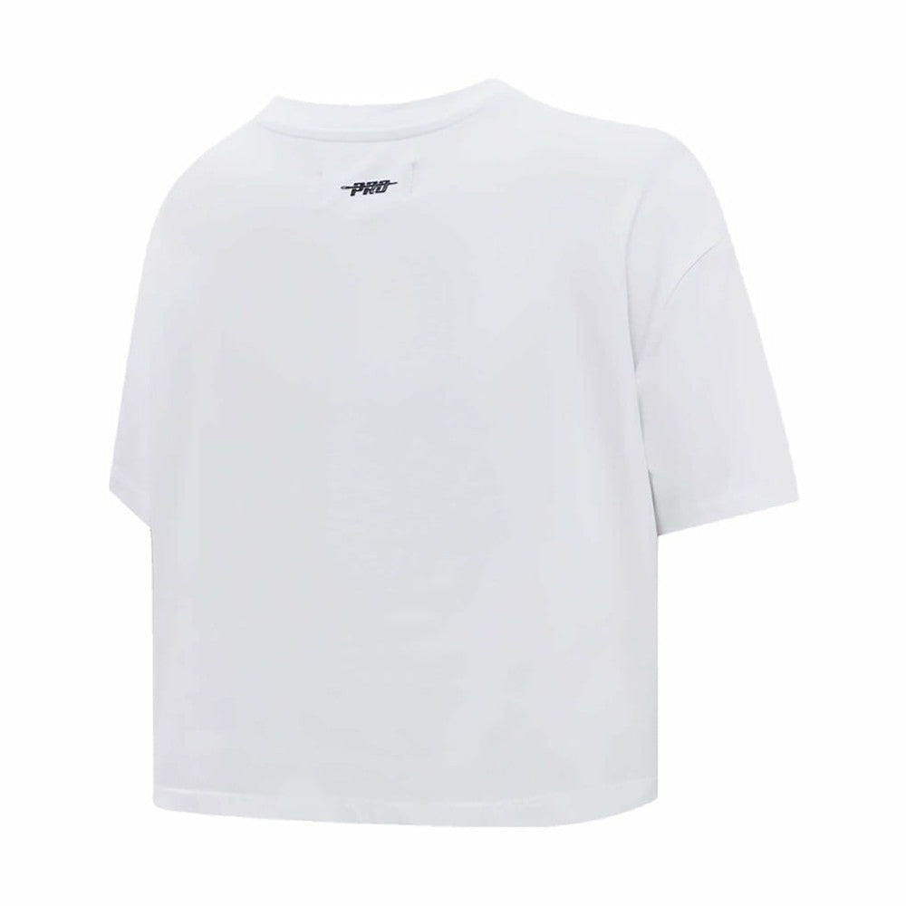 Pittsburgh Penguins Pro Standard Women's Boxy Script Tail Cropped T-Shirt - White | NHL Clearance