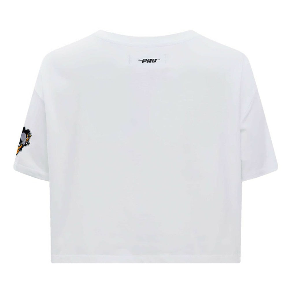 Pittsburgh Penguins Pro Standard Women's Boxy Script Tail Cropped T-Shirt - White | NHL Clearance