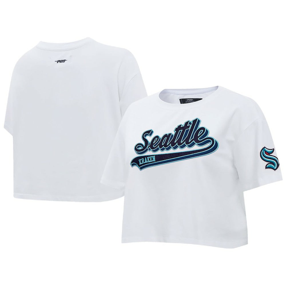 Seattle Kraken Pro Standard Women's Boxy Script Tail Cropped T-Shirt - White | NHL on sale