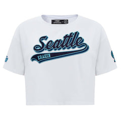 Seattle Kraken Pro Standard Women's Boxy Script Tail Cropped T-Shirt - White | NHL on sale