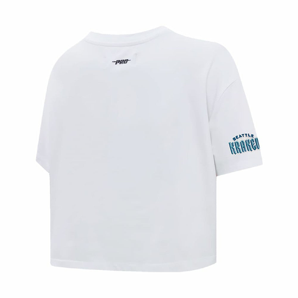 Seattle Kraken Pro Standard Women's Boxy Script Tail Cropped T-Shirt - White | NHL on sale