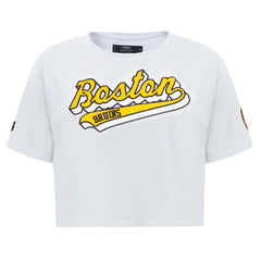 Boston Bruins Pro Standard Women's Boxy Script Tail Cropped T-Shirt - White | NHL near me
