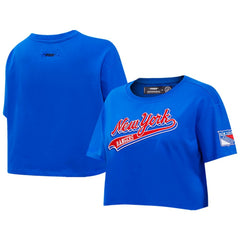 New York Rangers Pro Standard Women's Boxy Script Tail Cropped T-Shirt - Blue | NHL sale