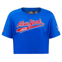 New York Rangers Pro Standard Women's Boxy Script Tail Cropped T-Shirt - Blue | NHL sale