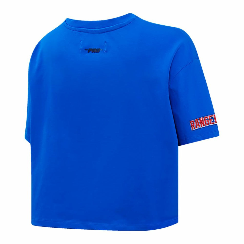New York Rangers Pro Standard Women's Boxy Script Tail Cropped T-Shirt - Blue | NHL sale