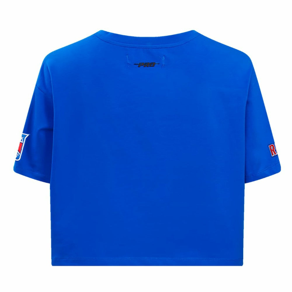 New York Rangers Pro Standard Women's Boxy Script Tail Cropped T-Shirt - Blue | NHL sale