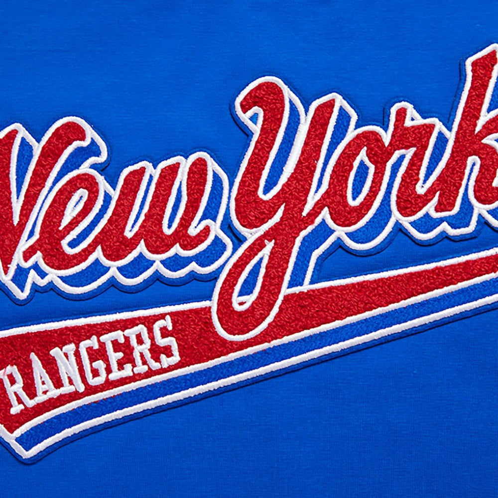 New York Rangers Pro Standard Women's Boxy Script Tail Cropped T-Shirt - Blue | NHL sale
