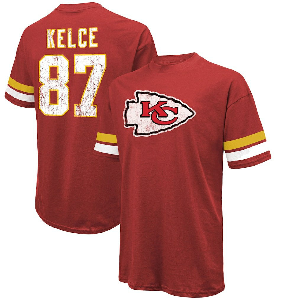 Travis Kelce Kansas City Chiefs Majestic Threads Name & Number Oversized Fit T-Shirt - Red - NFL