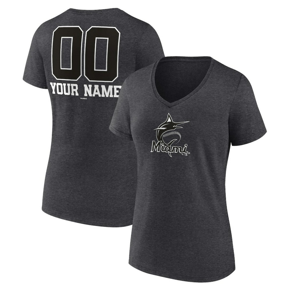 Miami Marlins Women's Personalized Monochrome Name & Number V-Neck T-Shirt Outlet