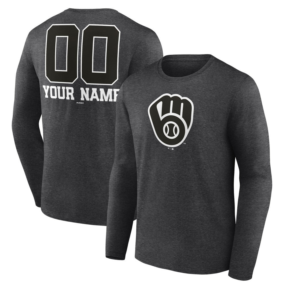 Milwaukee Brewers Personalized Monochrome Name & Number Long Sleeve T-Shirt Online