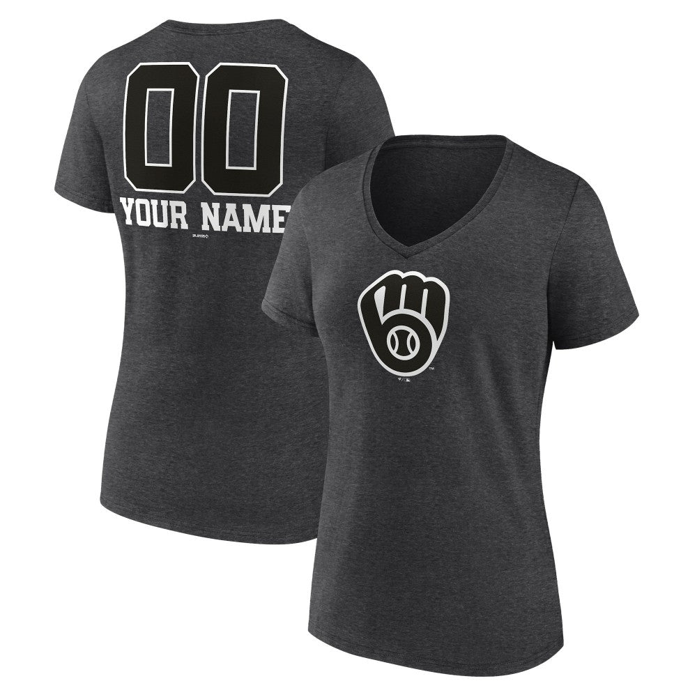 Milwaukee Brewers Women's Personalized Monochrome Name & Number V-Neck T-Shirt Near Me
