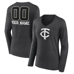 Minnesota Twins Women's Personalized Monochrome Name & Number Long Sleeve V-Neck T-Shirt Online