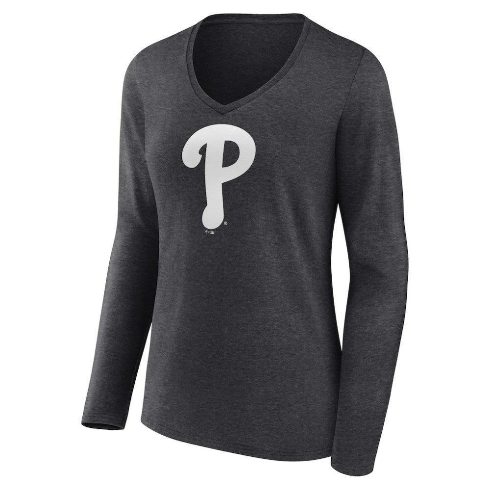 Philadelphia Phillies Women's Personalized Monochrome Name & Number Long Sleeve V-Neck T-Shirt Discount