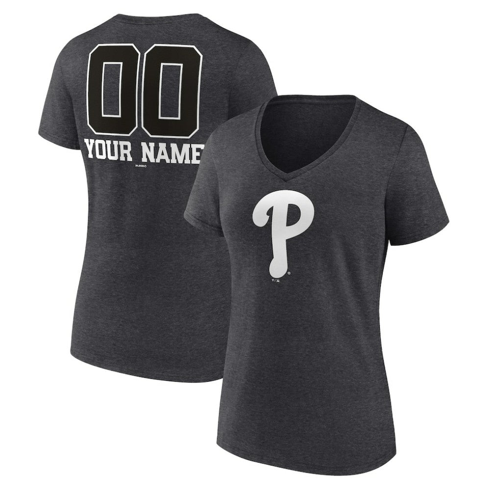 Philadelphia Phillies Women's Personalized Monochrome Name & Number V-Neck T-Shirt Sale