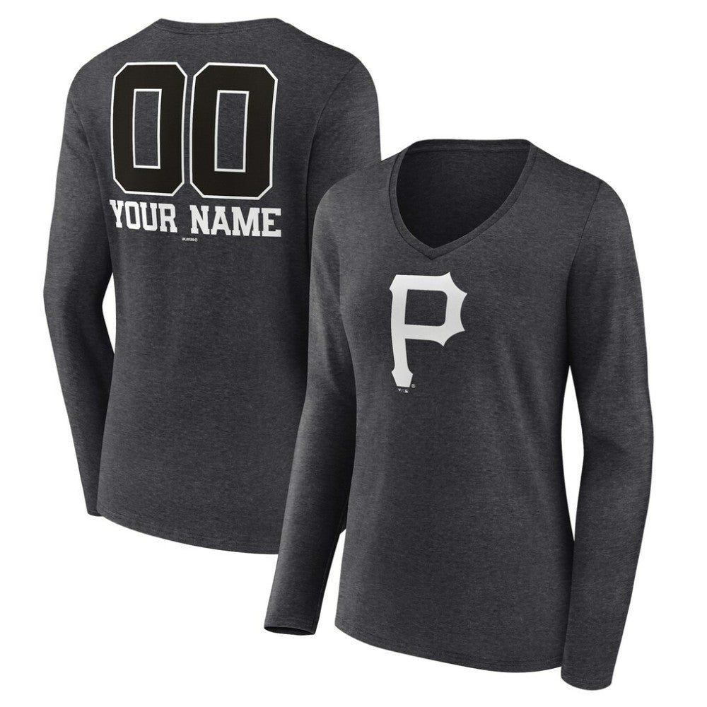 Pittsburgh Pirates Women's Personalized Monochrome Name & Number Long Sleeve V-Neck T-Shirt Outlet