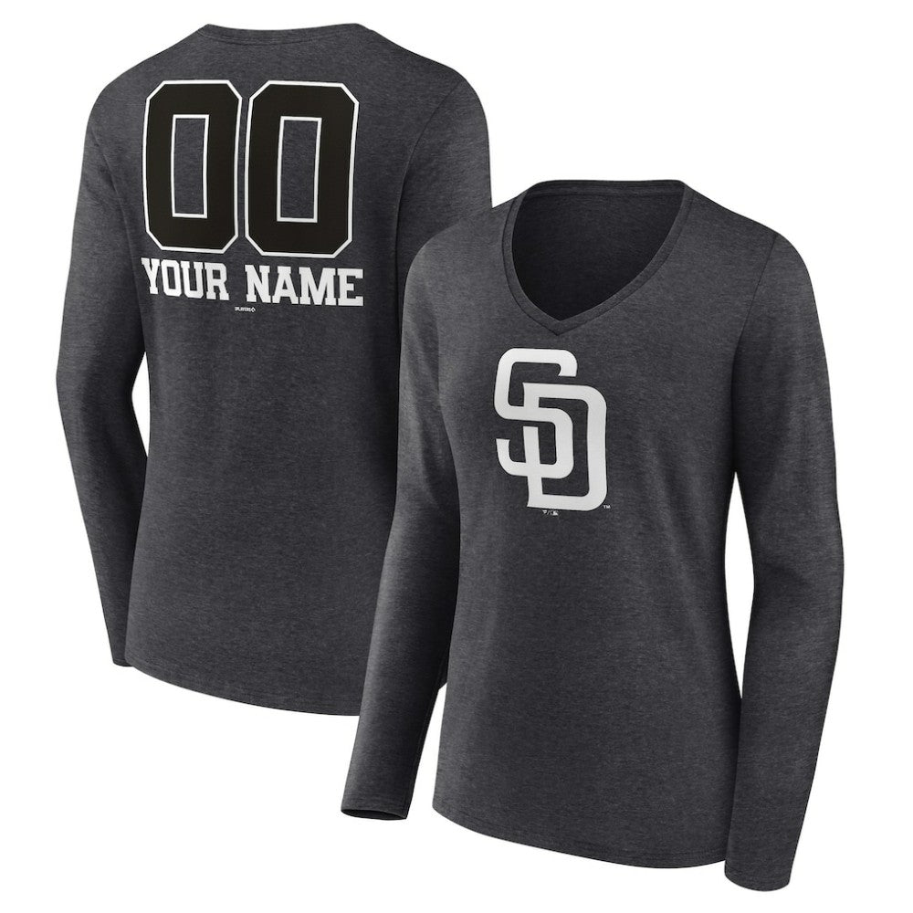 San Diego Padres Women's Personalized Monochrome Name & Number Long Sleeve V-Neck T-Shirt Online