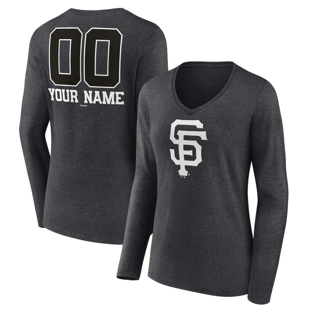 San Francisco Giants Women's Personalized Monochrome Name & Number Long Sleeve V-Neck T-Shirt for sale
