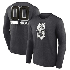 Seattle Mariners Personalized Monochrome Name & Number Long Sleeve T-Shirt Sale