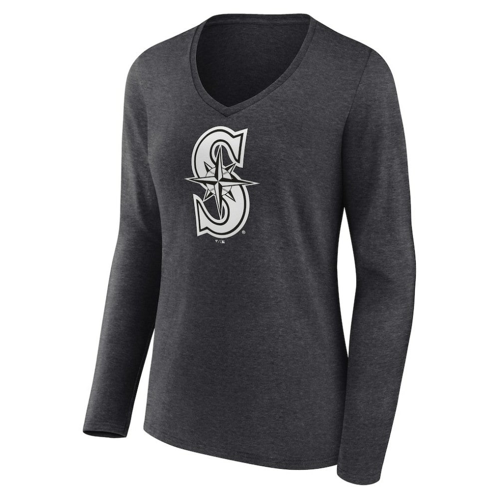 Seattle Mariners Women's Personalized Monochrome Name & Number Long Sleeve V-Neck T-Shirt Outlet