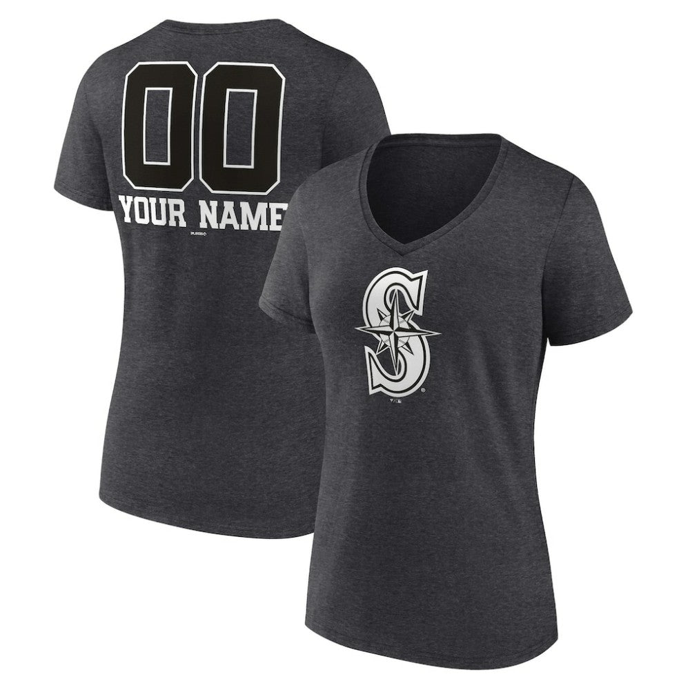 Seattle Mariners Women's Personalized Monochrome Name & Number V-Neck T-Shirt Discount