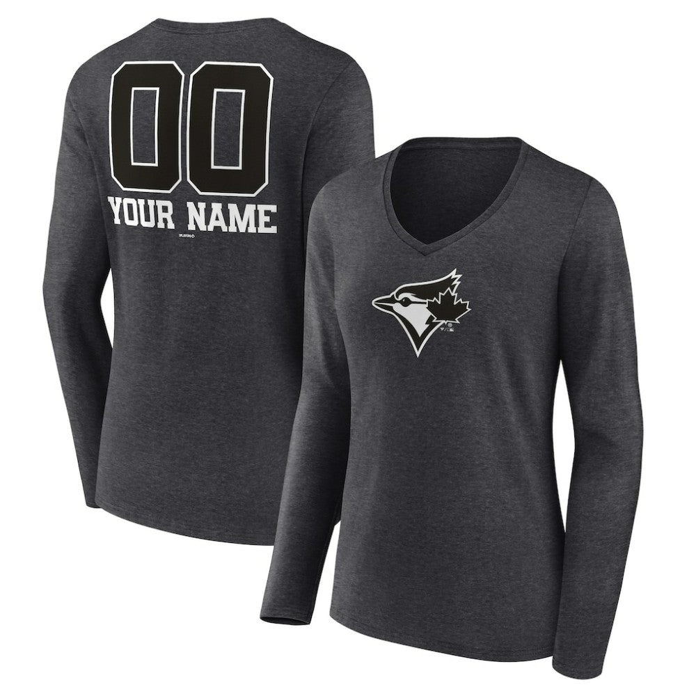 Toronto Blue Jays Women's Personalized Monochrome Name & Number Long Sleeve V-Neck T-Shirt Online