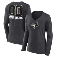 Toronto Blue Jays Women's Personalized Monochrome Name & Number Long Sleeve V-Neck T-Shirt Online