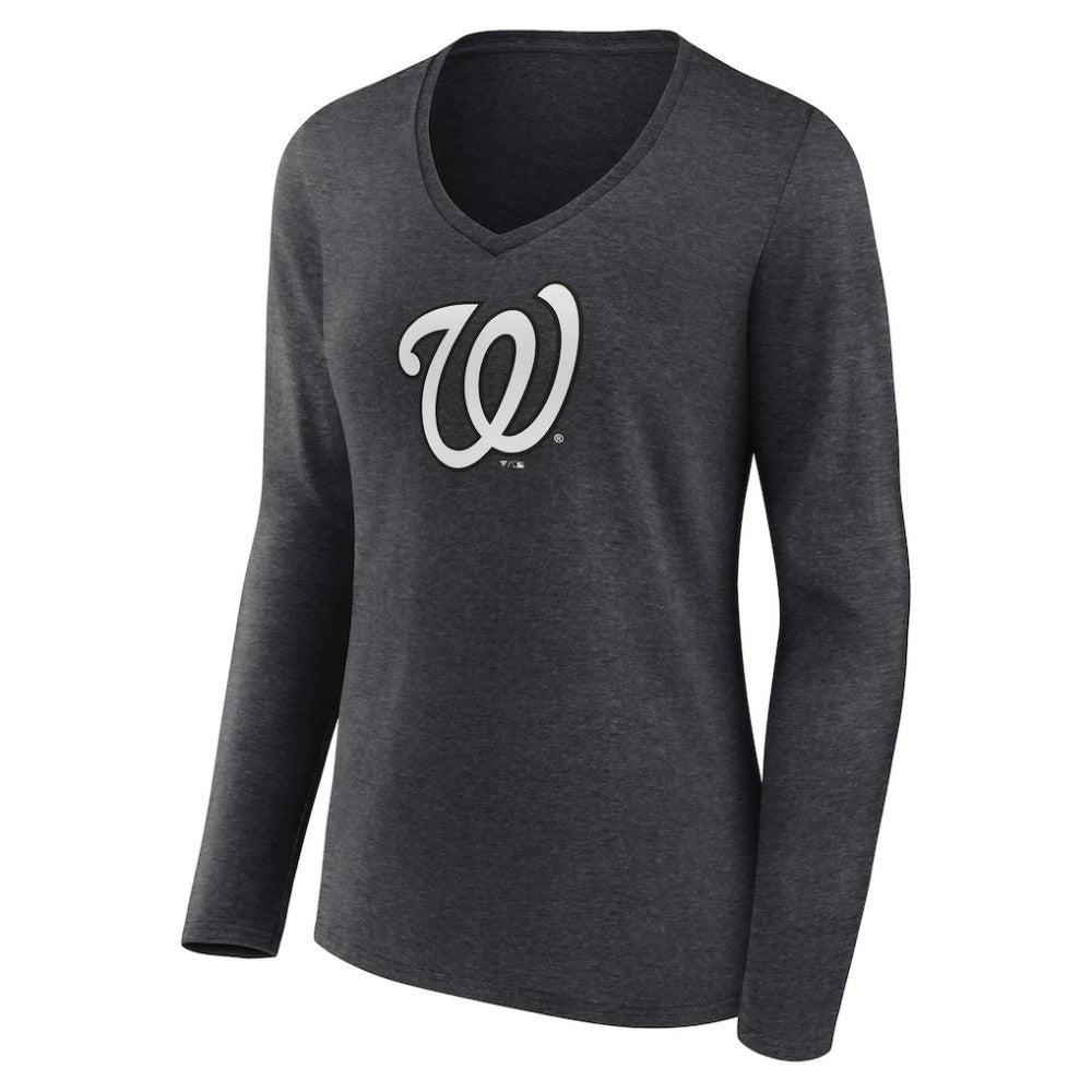 Washington Nationals Women's Personalized Monochrome Name & Number Long Sleeve V-Neck T-Shirt Sale