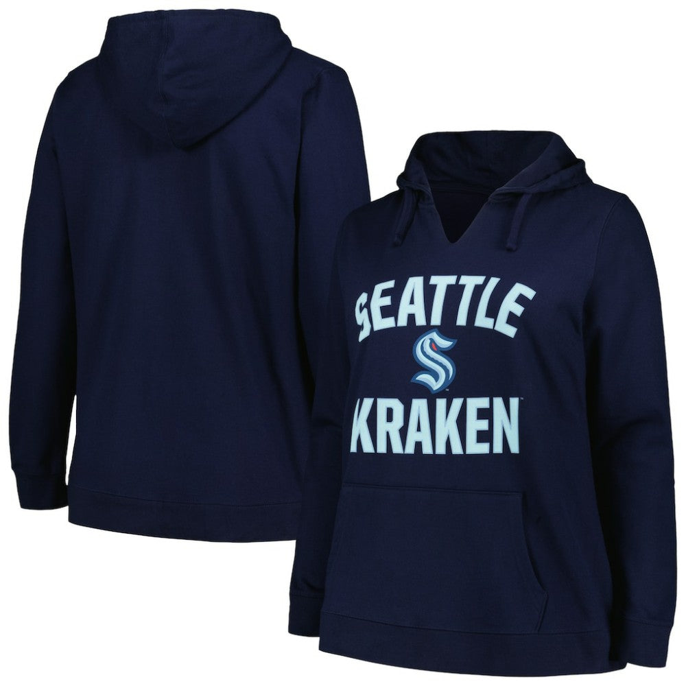 Seattle Kraken Profile Women's Plus Size Arch Over Logo Pullover Hoodie - Deep Sea Blue | NHL sale