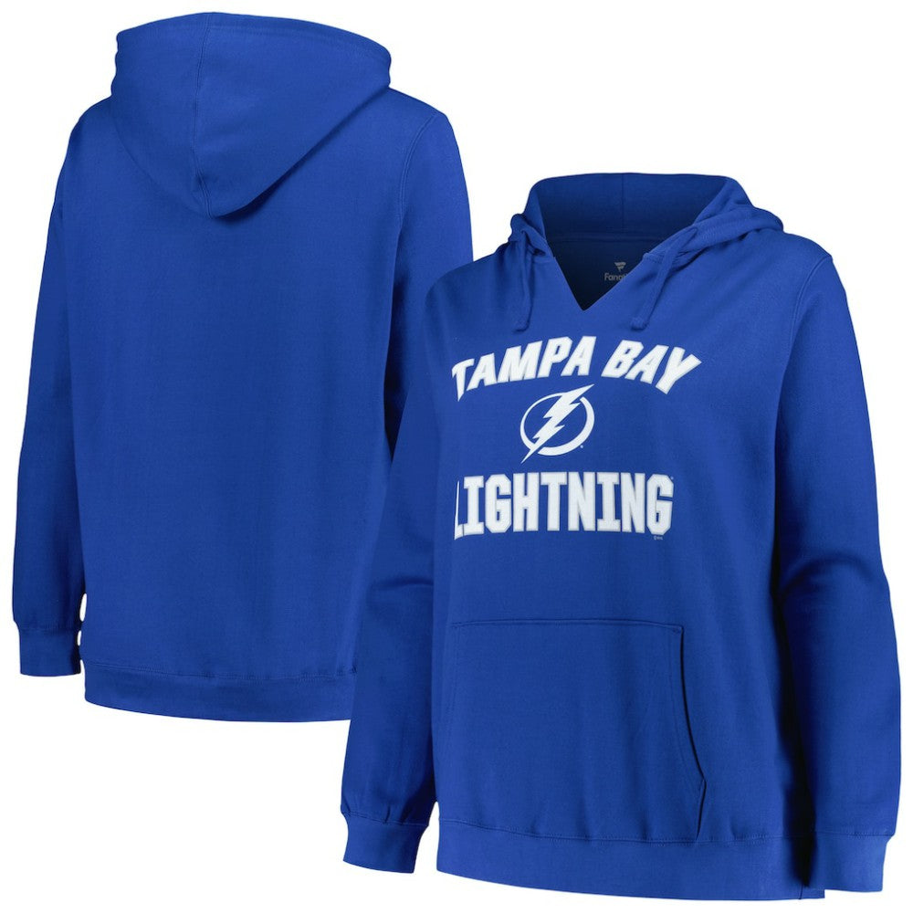 Tampa Bay Lightning Profile Women's Plus Size Arch Over Logo Pullover Hoodie - Blue | NHL online