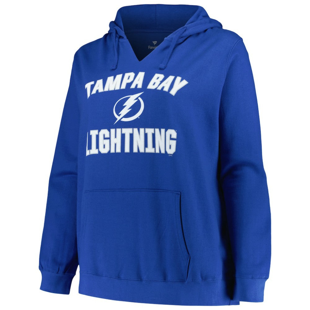 Tampa Bay Lightning Profile Women's Plus Size Arch Over Logo Pullover Hoodie - Blue | NHL online