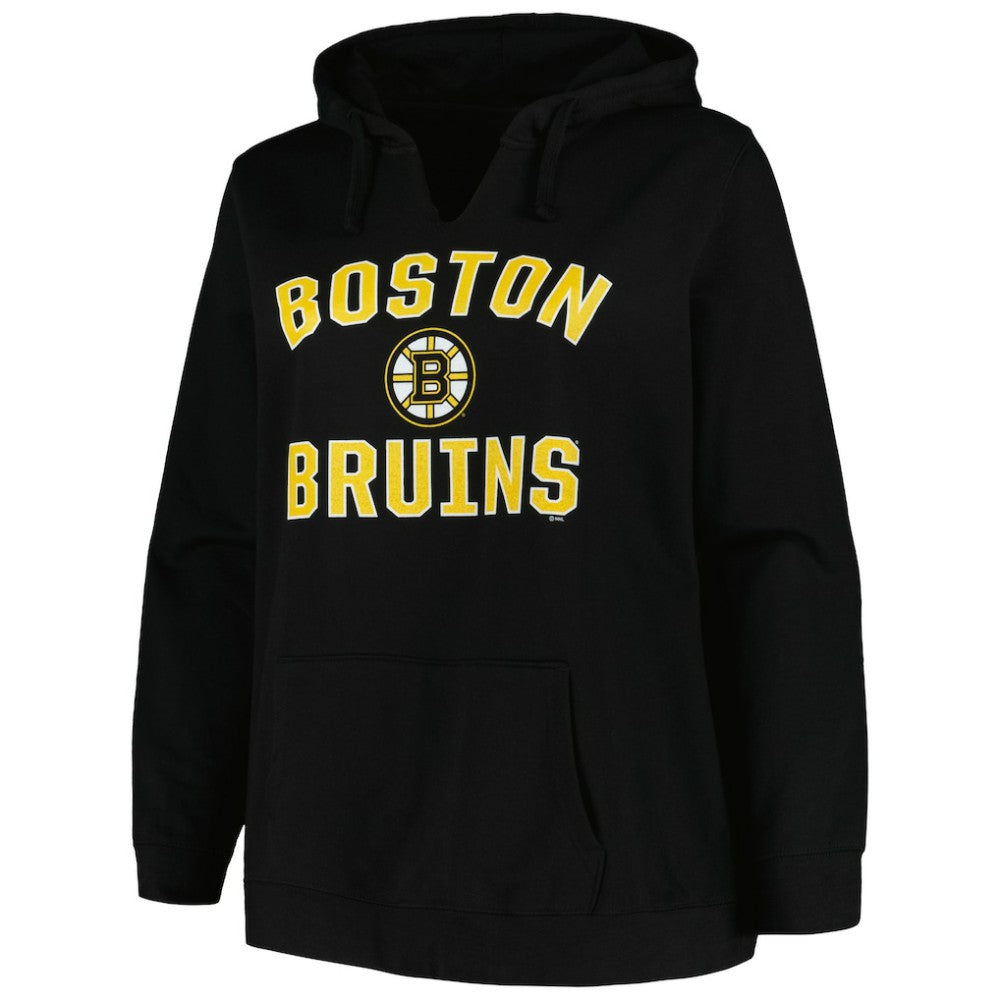 Boston Bruins Profile Women's Plus Size Arch Over Logo Pullover Hoodie - Black | NHL online