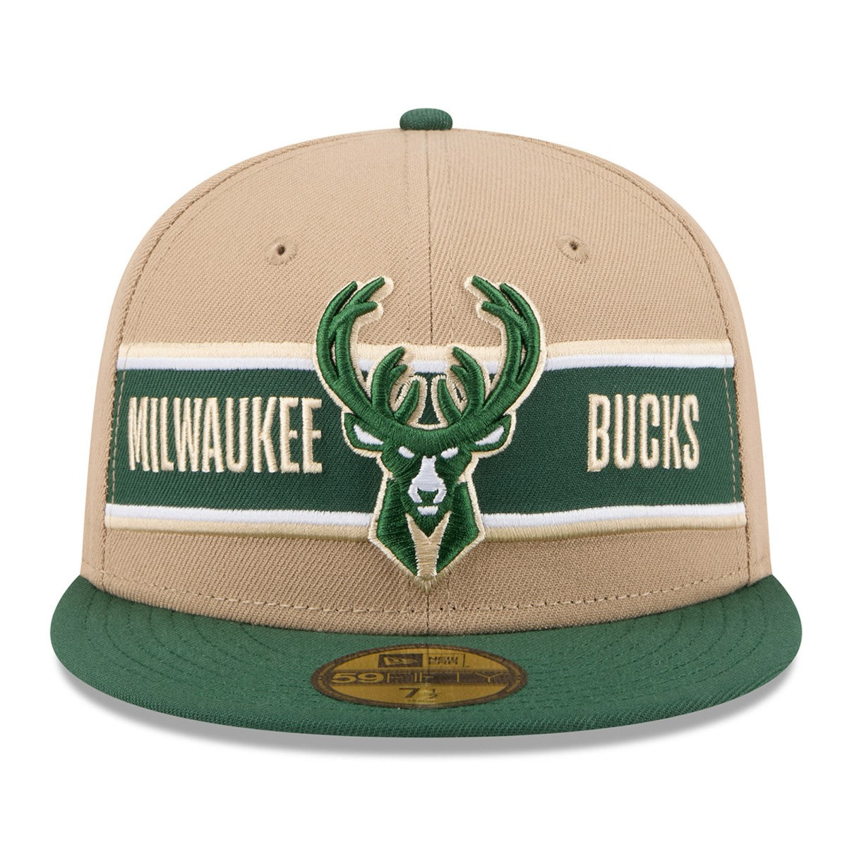 New Era Milwaukee Bucks 2024 NBA Draft 59FIFTY Fitted Hat Tan/Hunter Green