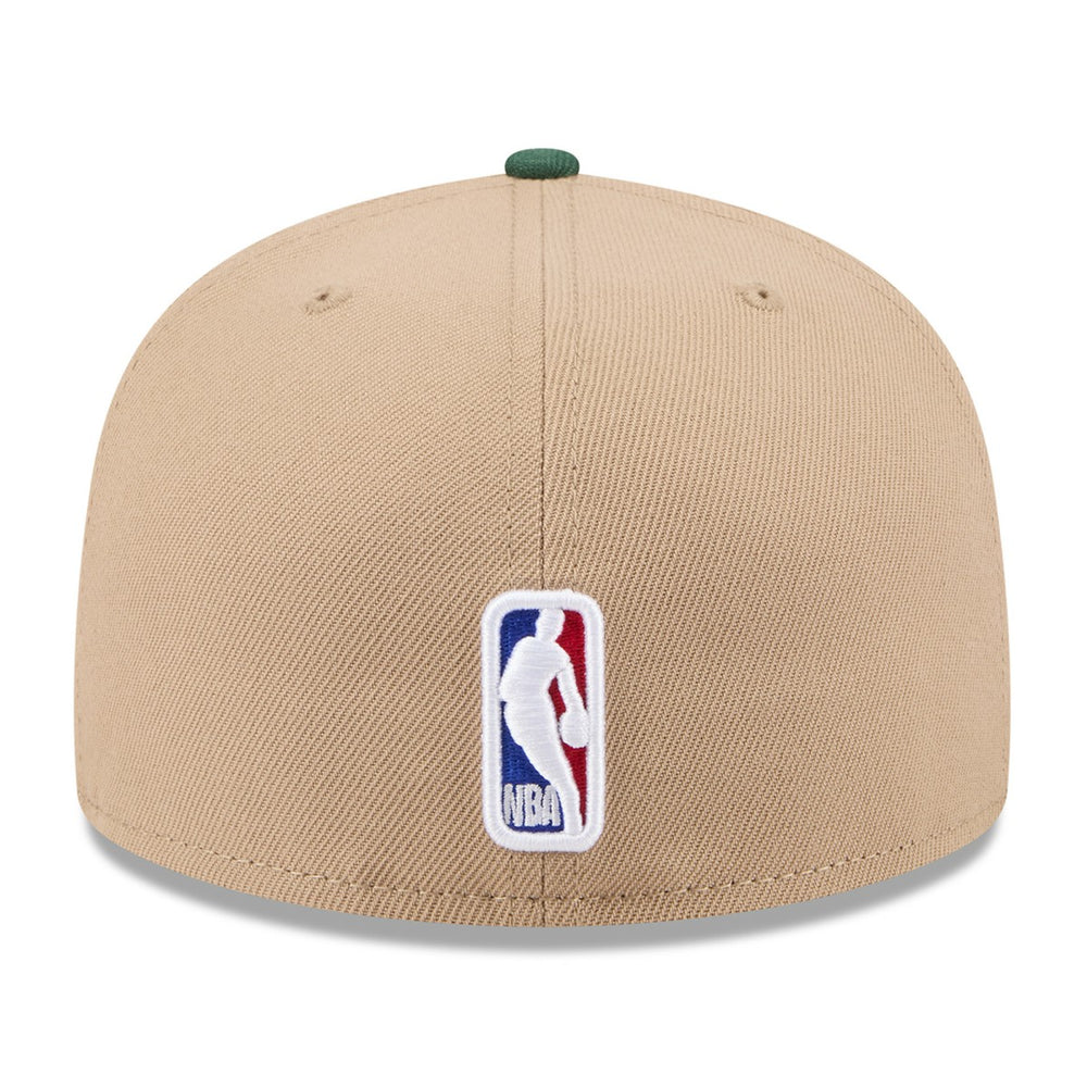New Era Milwaukee Bucks 2024 NBA Draft 59FIFTY Fitted Hat Tan/Hunter Green