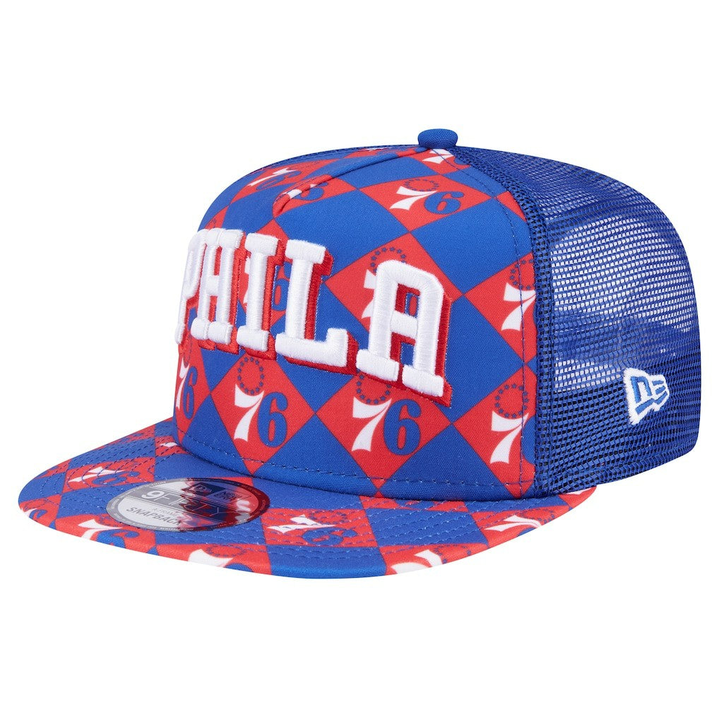 New Era Philadelphia 76ers Seeing Diamonds A-Frame Trucker 9FIFTY Snapback Hat Royal
