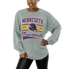Minnesota Vikings Gameday Couture Women's Snow Wash Oversized Long Sleeve T-Shirt – Gray - NFL