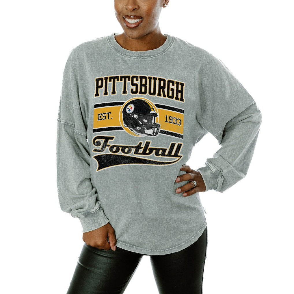 Pittsburgh Steelers Gameday Couture Women's Snow Wash Oversized Long Sleeve T-Shirt – Gray - NFL