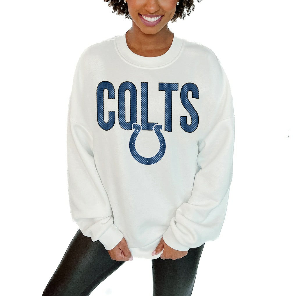 Indianapolis Colts Gameday Couture Women's Just Go With It Oversized Long Sleeve Crewneck Sweatshirt – White - NFL