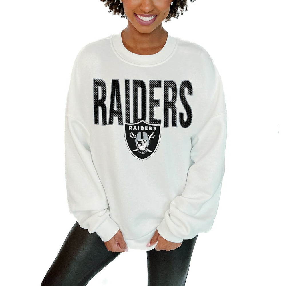 Las Vegas Raiders Gameday Couture Women's Just Go With It Oversized Long Sleeve Crewneck Sweatshirt – White - NFL