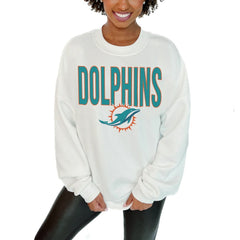 Miami Dolphins Gameday Couture Women's Just Go With It Oversized Long Sleeve Crewneck Sweatshirt – White - NFL