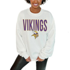 Minnesota Vikings Gameday Couture Women's Just Go With It Oversized Long Sleeve Crewneck Sweatshirt – White - NFL