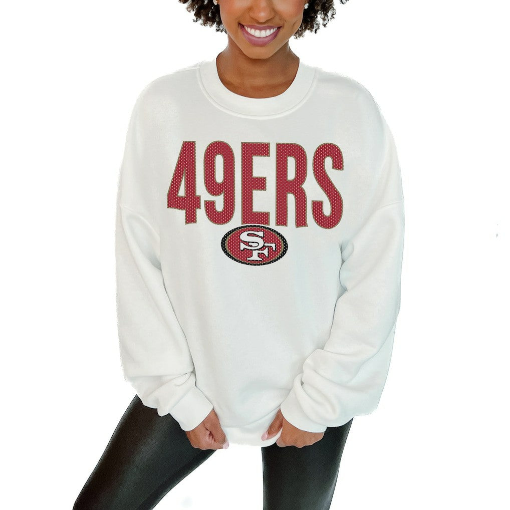 San Francisco 49ers Gameday Couture Women's Just Go With It Oversized Long Sleeve Crewneck Sweatshirt – White - NFL