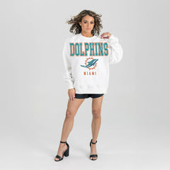 Miami Dolphins Gameday Couture Women's Sunday Drives Oversized Crewneck Pullover Sweatshirt – White - NFL