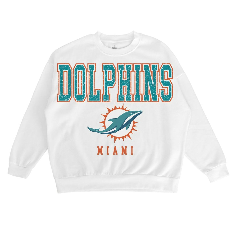 Miami Dolphins Gameday Couture Women's Sunday Drives Oversized Crewneck Pullover Sweatshirt – White - NFL