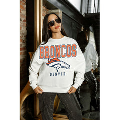 Denver Broncos Gameday Couture Women's Sunday Drives Oversized Crewneck Pullover Sweatshirt – White - NFL